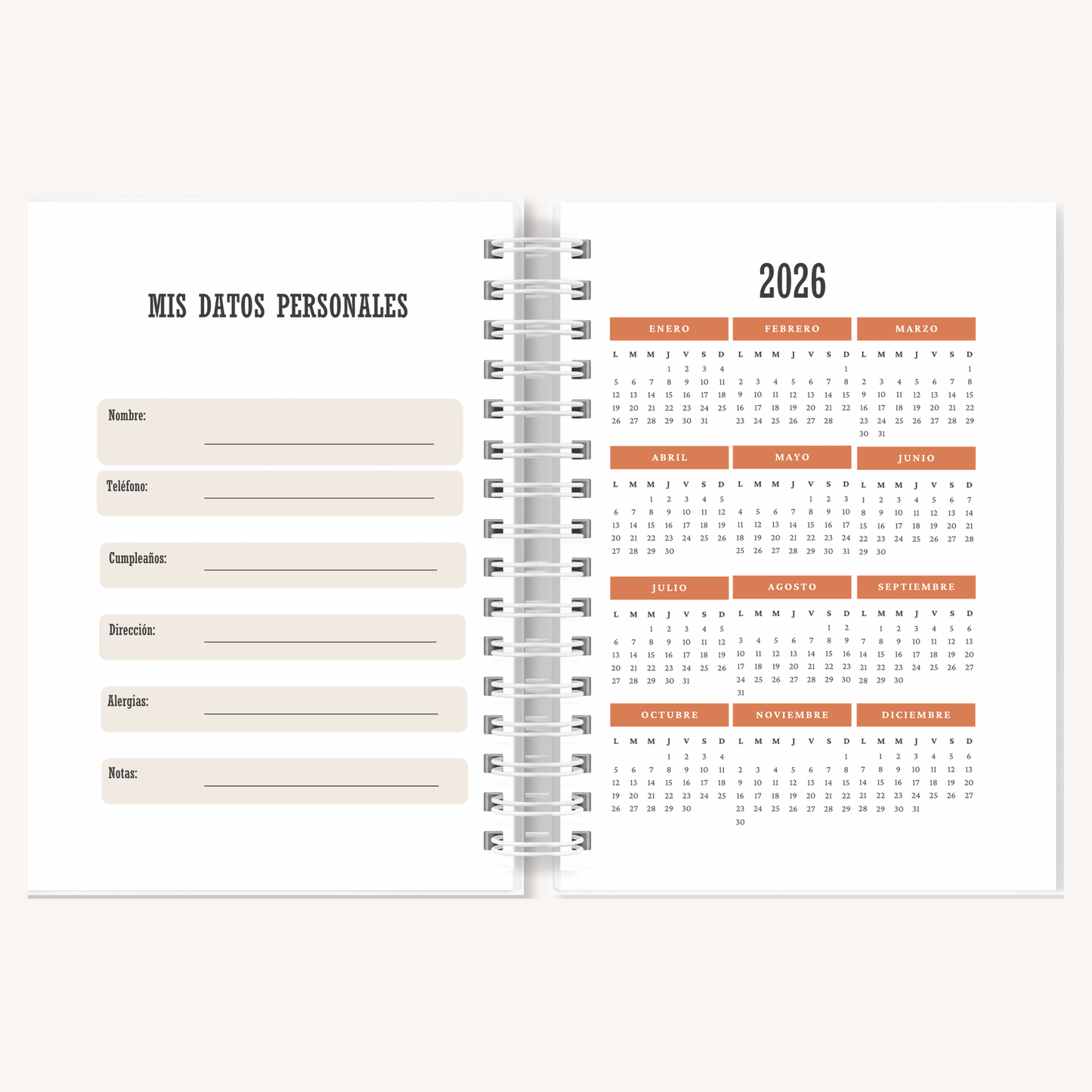 Agenda personalizada A5 2026 | Planner elegante con nombre
