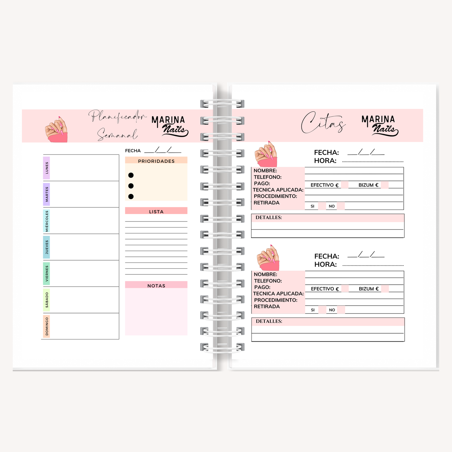 Agenda Profesional para Manicuristas Personalizada A5