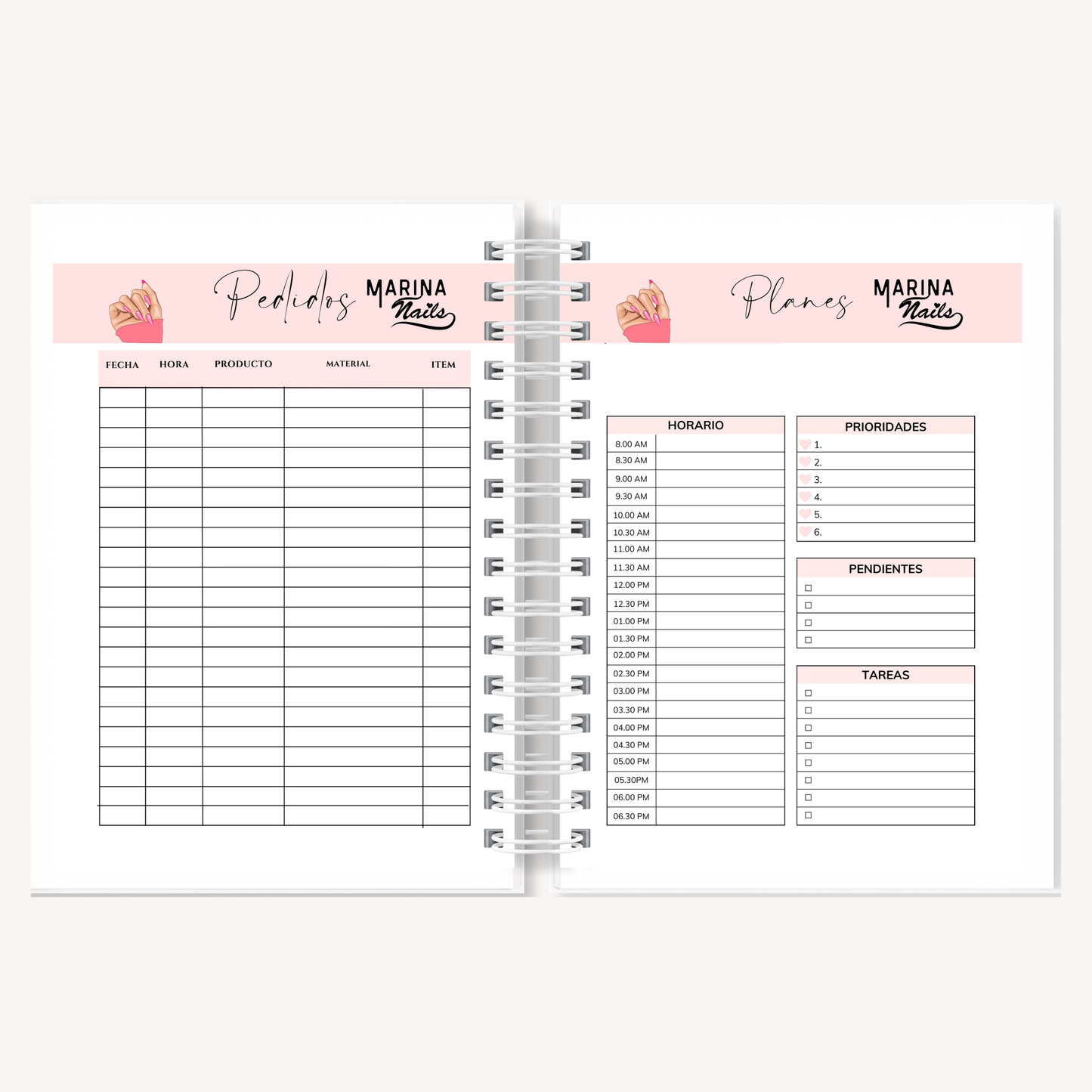 Agenda Profesional para Manicuristas Personalizada A5